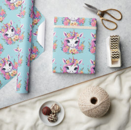 Magische Baby Eenhoorn met Bloemen Cadeaupapier