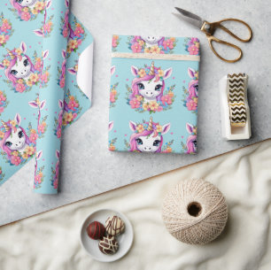 Magische Baby Eenhoorn met Bloemen Cadeaupapier
