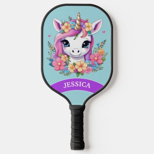 Magische Baby Eenhoorn met Bloemen Pickleball Paddle (Voorkant)