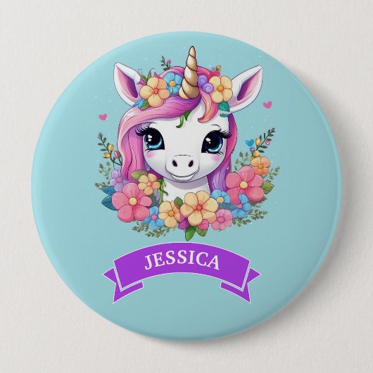 Magische Baby Eenhoorn met Bloemen Ronde Button 4,0 Cm (Voorkant)