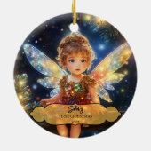 Magische Baby Fairy met vleugels in een kerstboom Keramisch Ornament (Achterkant)