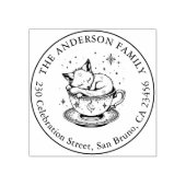 Magische Baby Fox Snoozing in Tea Cup Naam Adres Rubberstempel (Afrduk)