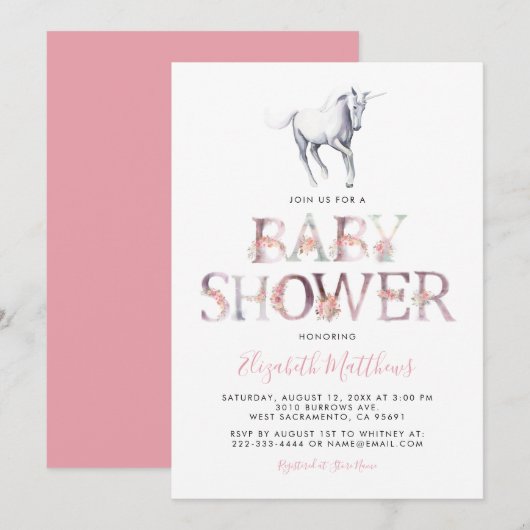 Magische Baby shower Unicorn | Roze meisje van Flo Kaart (Voorkant / Achterkant)