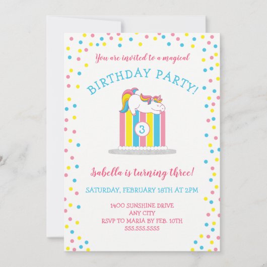 Magische baby Unicorn Birthday Party, cake + age Kaart (Voorkant)