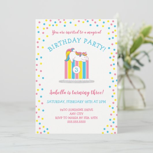 Magische baby Unicorn Birthday Party, cake + age Kaart (Staand voorkant)
