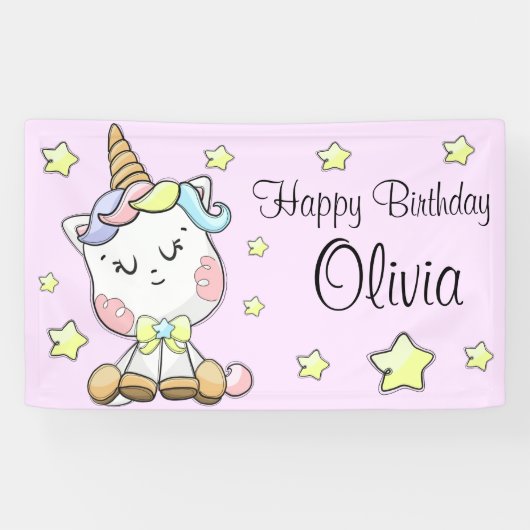 Magische Baby Unicorn en sterren Birthday Spandoek (Horizontaal)