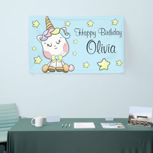 Magische Baby Unicorn en sterren Birthday Spandoek (Beurs)