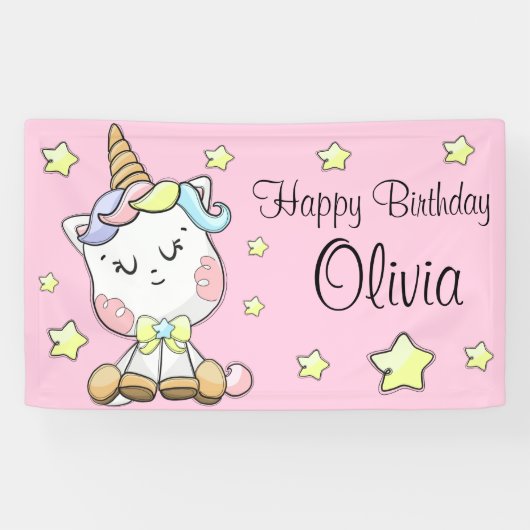 Magische Baby Unicorn en sterren Birthday Spandoek (Horizontaal)