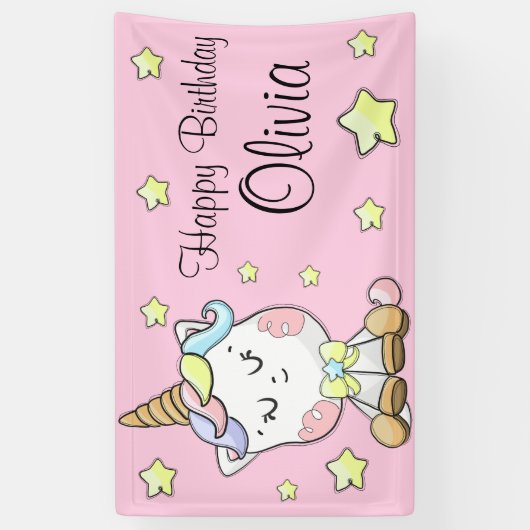 Magische Baby Unicorn en sterren Birthday Spandoek (Verticaal)