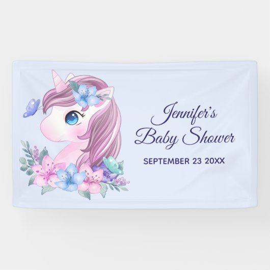 Magische Baby Unicorn met Big Eyes Baby shower Spandoek (Horizontaal)