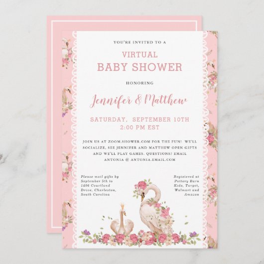 Magische Baby Zwanenprinses Roze Bloemige Baby Sho Kaart (Voorkant / Achterkant)