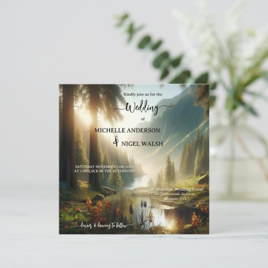 Magische Berg betoverde bruiloft Kaart (Staand voorkant)