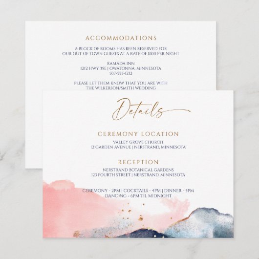 Magische berg Navy blauwe blos roze details Informatiekaartje (Voorkant / Achterkant)