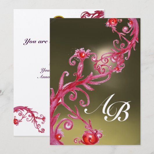 MAGISCHE BESJES 3,MONOGRAM robijn metallic goud Kaart (Voorkant / Achterkant)