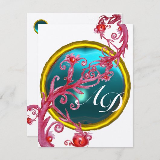 MAGISCHE BESJES 4,MONOGRAM blauw aquamarijn goud Kaart (Voorkant / Achterkant)