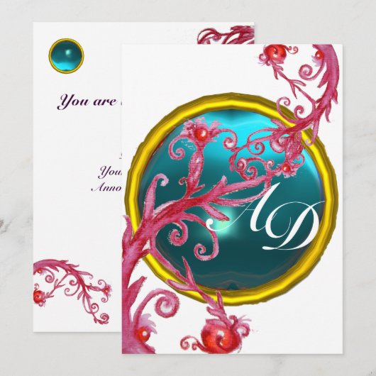 MAGISCHE BESJES 4, MONOGRAM blauwe aquamarijn Kaart (Voorkant / Achterkant)