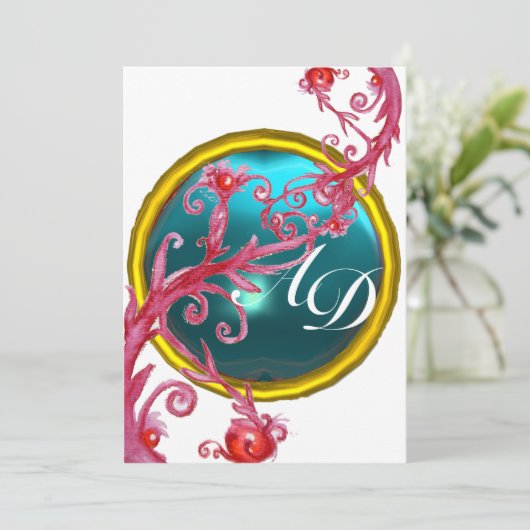 MAGISCHE BESJES 4, MONOGRAM blauwe aquamarine Kaart (Staand voorkant)