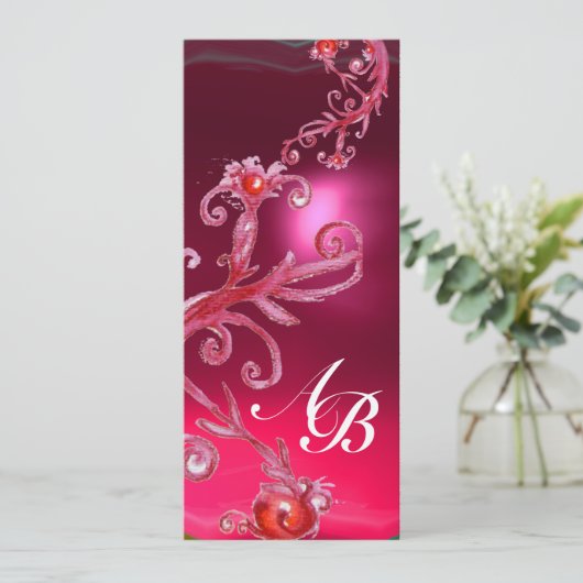 MAGISCHE BESJES 4,MONOGRAM rood robijn wit zilver Kaart (Staand voorkant)