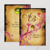 MAGISCHE BESJES  MONOGRAM  Perkament Geel rsvp Kaart (Voorkant / Achterkant)