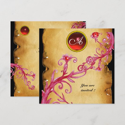 MAGISCHE BESJES MONOGRAM, rood Kaart (Voorkant / Achterkant)