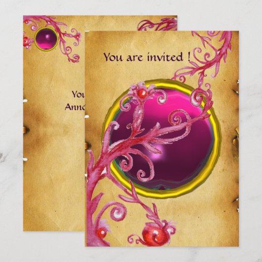 MAGISCHE BESJES PERKAMENT EDELSTEEN rode robijn Kaart (Voorkant / Achterkant)