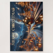 Magische Besneeide Kersttrein Winterlandschap Legpuzzel (Verticaal)