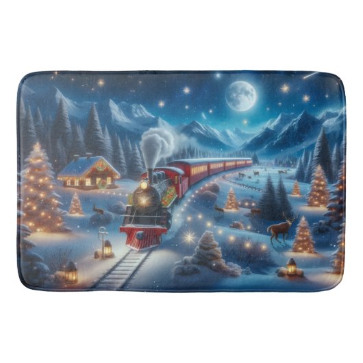 Magische Besneeuwde Kersttrein Winterlandschap Badmat (Voorkant)