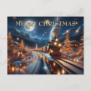 Magische Besneeuwde Kersttrein Winterlandschap Feestdagenkaart