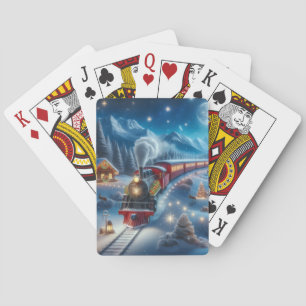 Magische Besneeuwde Kersttrein Winterlandschap Pokerkaarten