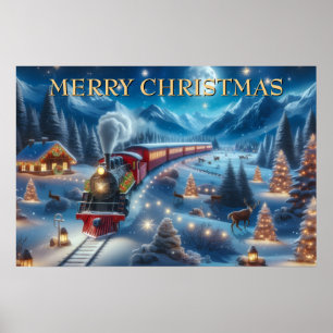 Magische Besneeuwde Kersttrein Winterlandschap Poster