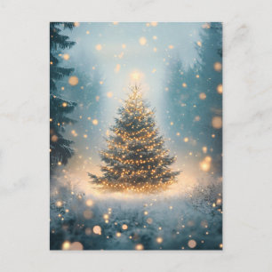 Magische besneeuwde winterbos Kerstboom Feestdagenkaart