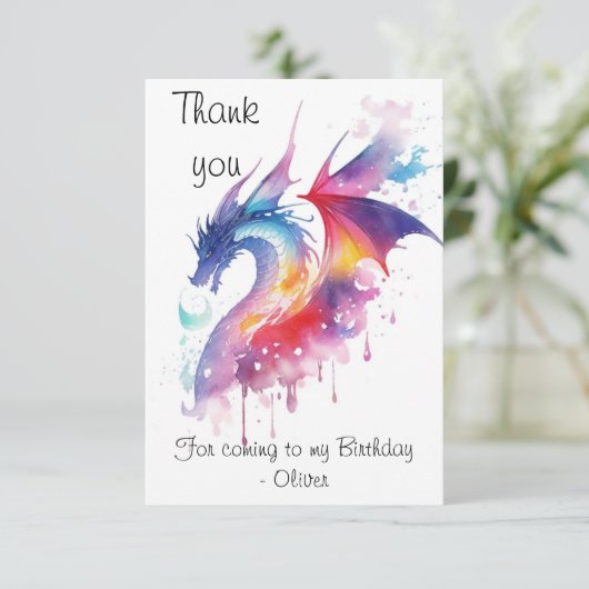 Magische betoverde draak verjaardag bedankkaart (Staand voorkant)