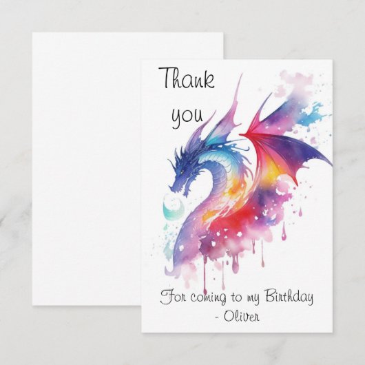 Magische betoverde draak verjaardag bedankkaart (Voorkant / Achterkant)