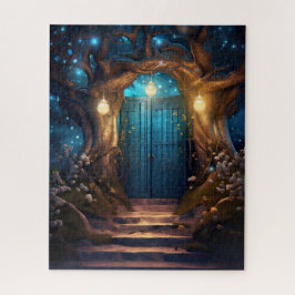 Magische betoverde fantasiebos oude blauwe deur legpuzzel