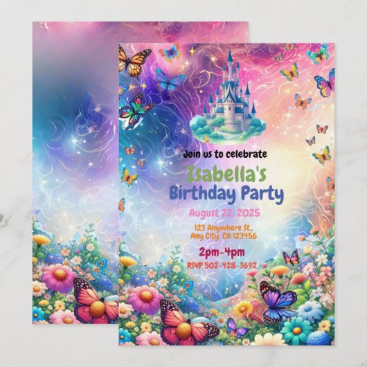 Magische betoverde Kasteel Verjaardagsfeestuitnodi Kaart (Voorkant / Achterkant)