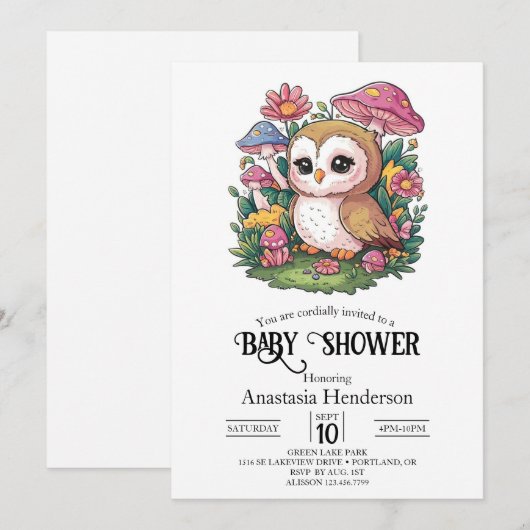 Magische betoverde uil Baby shower Kaart (Voorkant / Achterkant)