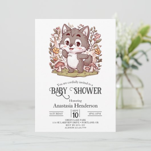 Magische betoverde Wolf Baby shower Digitaal Kaart (Staand voorkant)
