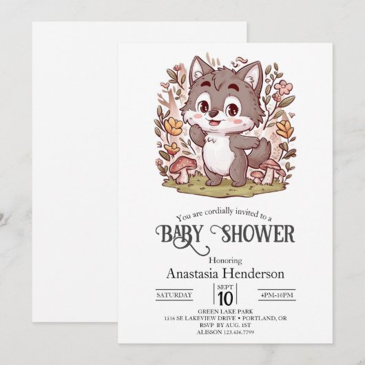 Magische betoverde Wolf Baby shower Digitaal Kaart (Voorkant / Achterkant)