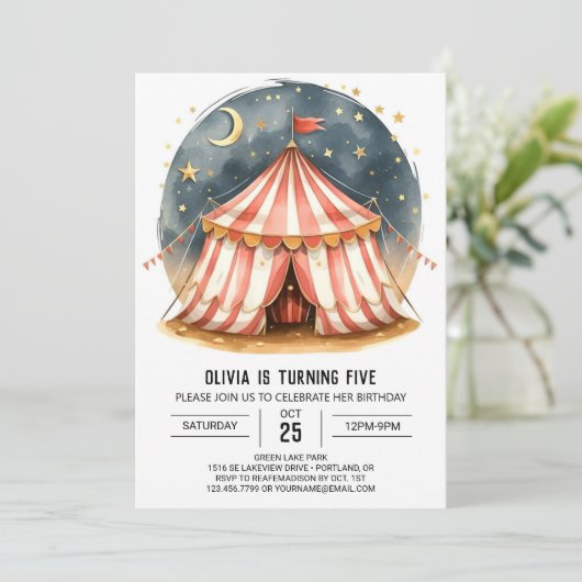 Magische bewerkbare Carnaval Circus Verjaardag Kaart (Staand voorkant)