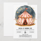 Magische bewerkbare Carnaval Circus Verjaardag Kaart (Voorkant / Achterkant)