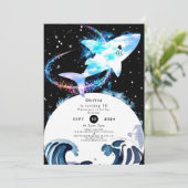 Magische bewerkbare Marine Shark Verjaardag Kaart (Staand voorkant)