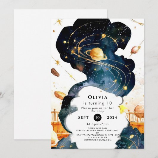 Magische bewerkbare ruimte verjaardag kaart (Voorkant / Achterkant)