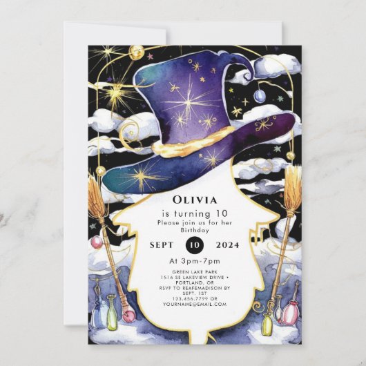 Magische bezem leuke tovenaar verjaardag kaart (Voorkant)