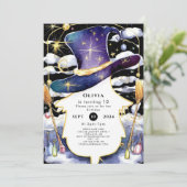 Magische bezem leuke tovenaar verjaardag kaart (Staand voorkant)