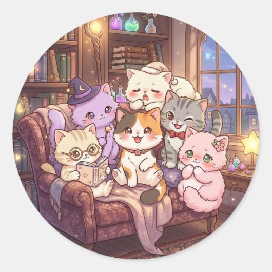Magische Bibliotheek Kat Vrienden Sticker (Voorkant)