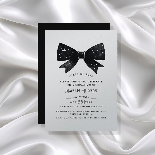Magische Black Bow Silver Shimmer Graduation Party Kaart