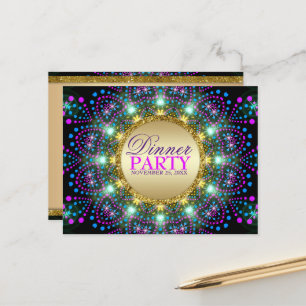 Magische Blacklight Mandala Dinnerparty Uitnodigin Briefkaart