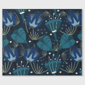 Magische blauwe bloemen cadeaupapier (Vlak)