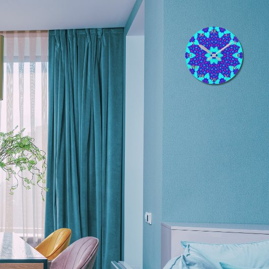 Magische Blauwe caleidoscoop bloeide genummerd Ronde Klok