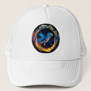 Magische Blauwe Draak Omringd door Mystieke Vlamme Trucker Pet